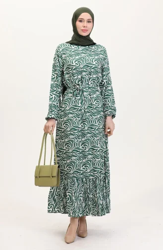 Viscose Fabric Skirt With Ruffle Belt Dress 0038-05 Emerald Green 0038-05