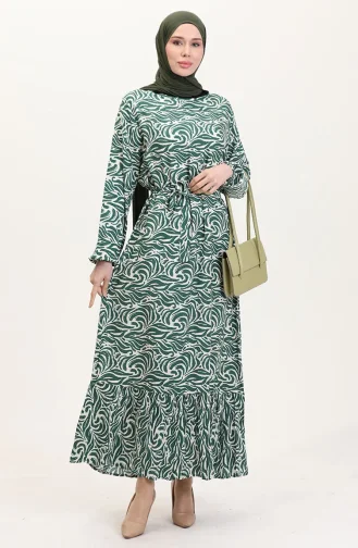 Viscose Fabric Skirt With Ruffle Belt Dress 0038-05 Emerald Green 0038-05