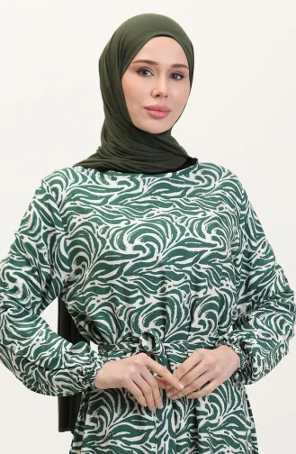 Viscose Fabric Skirt With Ruffle Belt Dress 0038-05 Emerald Green 0038-05