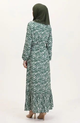 Viscose Fabric Skirt With Ruffle Belt Dress 0038-05 Emerald Green 0038-05