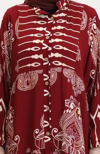 Viskon kumaş Desenli Düğmeli Elbise 2014-01 Bordo
