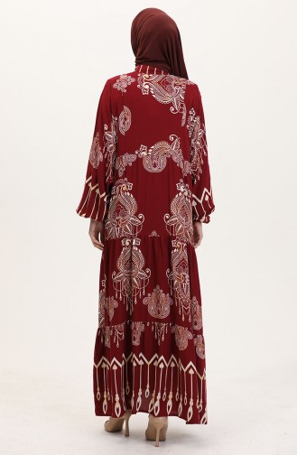 Viskon kumaş Desenli Düğmeli Elbise 2014-01 Bordo