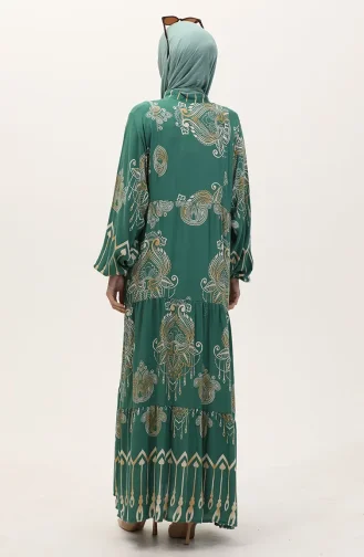 Viskon kumaş Desenli Düğmeli Elbise 2014-02 Yeşil