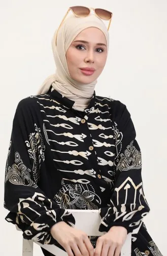 فستان منقوش بأزرار من قماش الفيسكوز 2014-04 أسود 2014-04