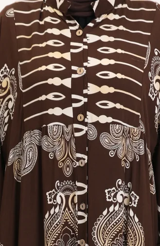 Viskon kumaş Desenli Düğmeli Elbise 2014-05 Kahverengi