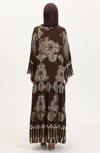 Viskon kumaş Desenli Düğmeli Elbise 2014-05 Kahverengi