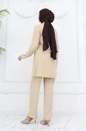 Yandan Bağlamalı Taşlı Abiye Tunik Pantolon Takım 6123-01 Vizon