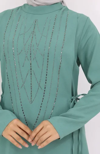 Side-Tie Stoned Evening Tunic Trouser Suit 6123-02 Almond Green 6123-02