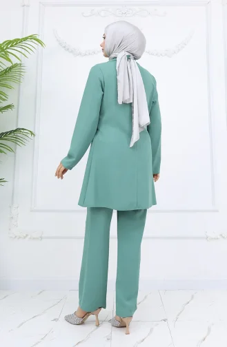 Side-Tie Stoned Evening Tunic Trouser Suit 6123-02 Almond Green 6123-02