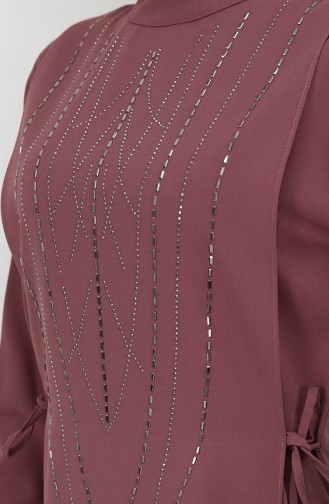 Yandan Bağlamalı Taşlı Abiye Tunik Pantolon Takım 6123-03 Gül Kurusu