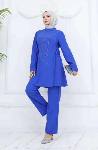 Ensemble Tunique Et Pantalon De Soirée à Nouer Sur Le Côté Pierre 6123-06 Saxe 6123-06