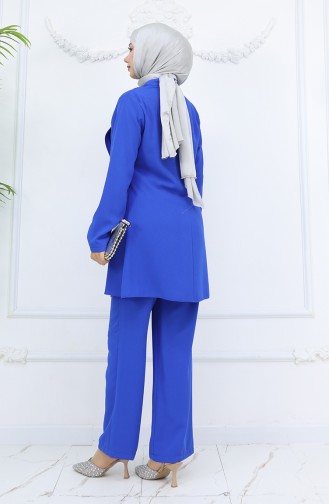 Yandan Bağlamalı Taşlı Abiye Tunik Pantolon Takım 6123-06 Saks