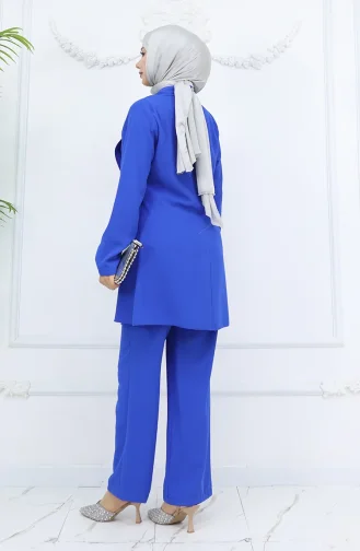 Ensemble Tunique Et Pantalon De Soirée à Nouer Sur Le Côté Pierre 6123-06 Saxe 6123-06