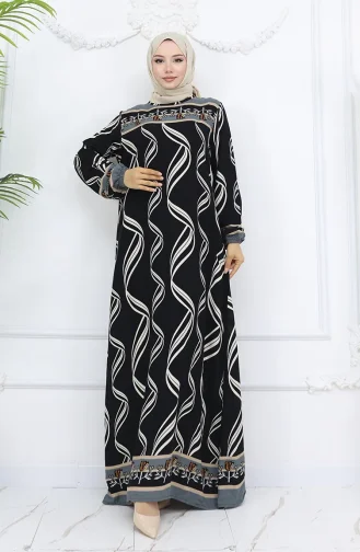 Viskose Stoff Kleid Mit Elastischen Ärmeln 0031-01 Schwarz 0031-01