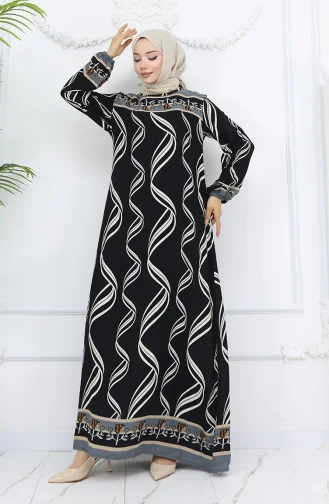 Viskose Stoff Kleid Mit Elastischen Ärmeln 0031-01 Schwarz 0031-01