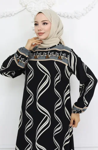 Viskose Stoff Kleid Mit Elastischen Ärmeln 0031-01 Schwarz 0031-01