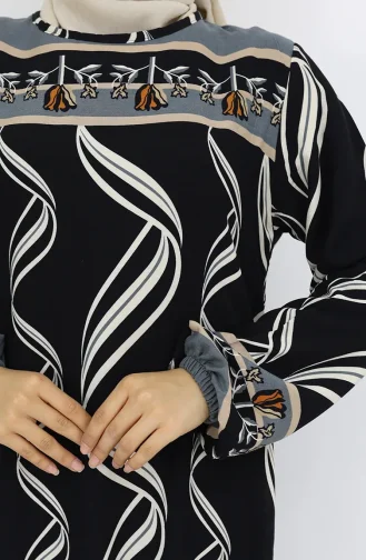 Viskose Stoff Kleid Mit Elastischen Ärmeln 0031-01 Schwarz 0031-01