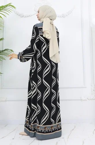 Viskose Stoff Kleid Mit Elastischen Ärmeln 0031-01 Schwarz 0031-01