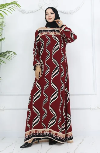 Viskon Kumaş Kol Ucu Lastikli Elbise 0031-03 Bordo