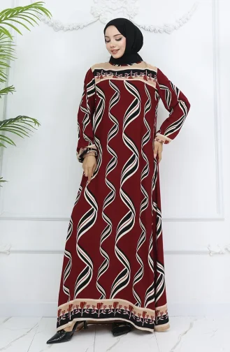 Viskon Kumaş Kol Ucu Lastikli Elbise 0031-03 Bordo