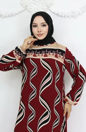 Viskon Kumaş Kol Ucu Lastikli Elbise 0031-03 Bordo