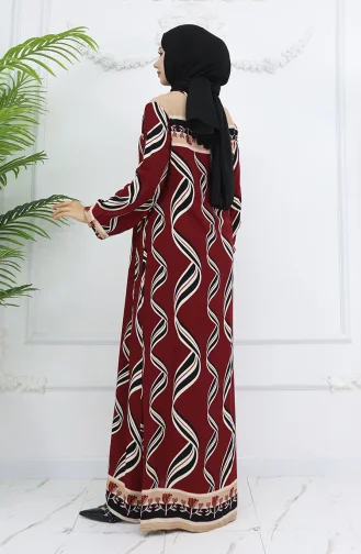 Viskon Kumaş Kol Ucu Lastikli Elbise 0031-03 Bordo