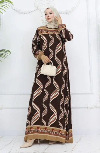 فستان من قماش الفيسكوز بأكمام مرنة 0031-04 بني 0031-04