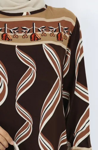 فستان من قماش الفيسكوز بأكمام مرنة 0031-04 بني 0031-04