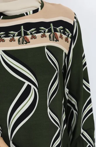 Viskon Kumaş Kol Ucu Lastikli Elbise 0031-06 Haki