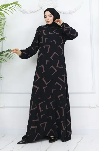 Robe En Viscose à Manches élastiques 0032-01 Vison Noir 0032-01