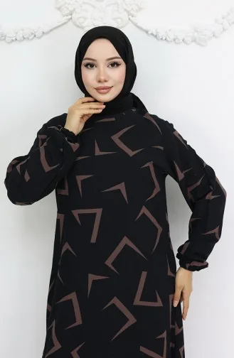 Robe En Viscose à Manches élastiques 0032-01 Vison Noir 0032-01