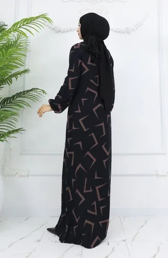 Robe En Viscose à Manches élastiques 0032-01 Vison Noir 0032-01