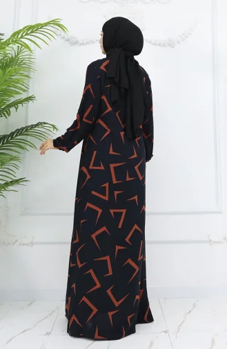 Viskon Kumaş Kolu Lastikli Elbise 0032-02 Siyah Kiremit
