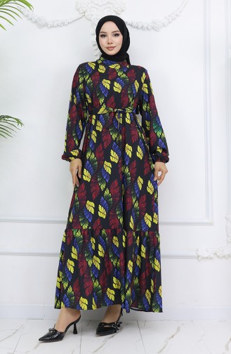 Jessica Kumaş Desenli Elbise 0033-01 Siyah Sarı