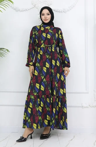 Jessica Stoff Gemustertes Kleid 0033-01 Schwarz Gelb 0033-01