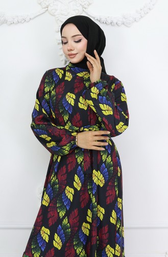 Jessica Kumaş Desenli Elbise 0033-01 Siyah Sarı