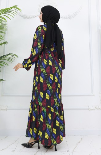 Jessica Kumaş Desenli Elbise 0033-01 Siyah Sarı
