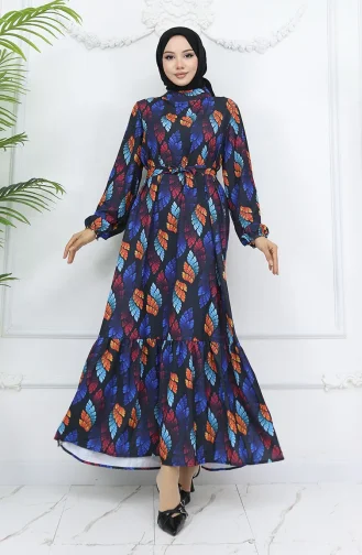 Jessica Kumaş Desenli Elbise 0033-03 Siyah Turkuaz
