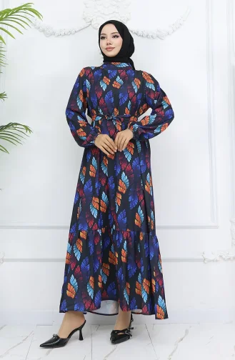 Jessica Kumaş Desenli Elbise 0033-03 Siyah Turkuaz