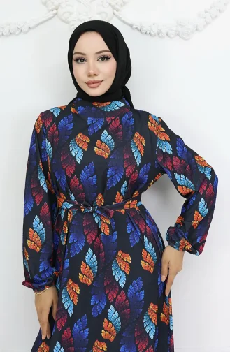 Jessica Kumaş Desenli Elbise 0033-03 Siyah Turkuaz