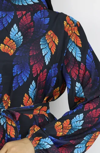 Jessica Kumaş Desenli Elbise 0033-03 Siyah Turkuaz