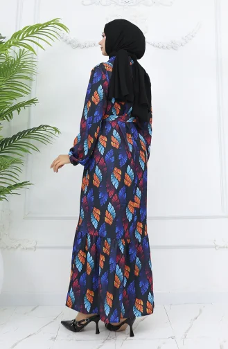 Jessica Kumaş Desenli Elbise 0033-03 Siyah Turkuaz