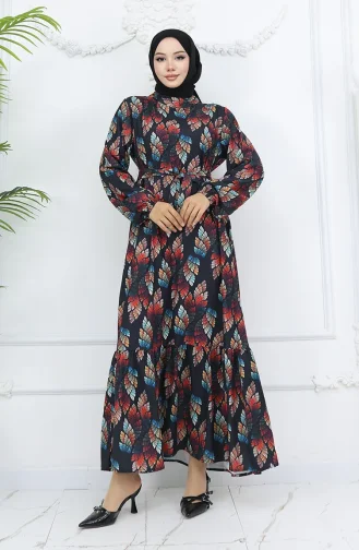 Jessica Fabric Patterned Dress 0033-02 Black Coral 0033-02