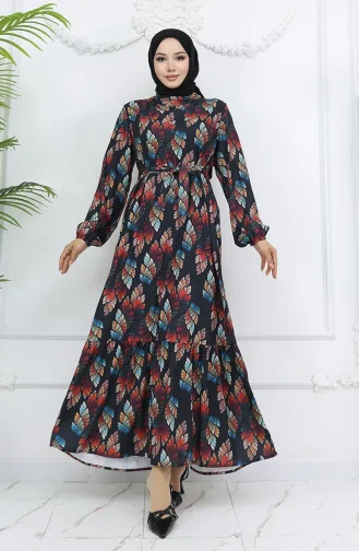 Jessica Fabric Patterned Dress 0033-02 Black Coral 0033-02