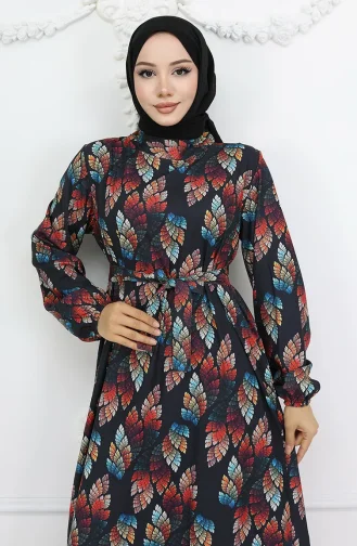 Jessica Fabric Patterned Dress 0033-02 Black Coral 0033-02