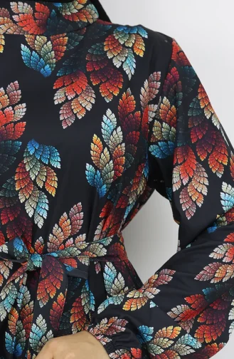 Jessica Fabric Patterned Dress 0033-02 Black Coral 0033-02