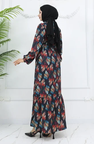 Jessica Fabric Patterned Dress 0033-02 Black Coral 0033-02