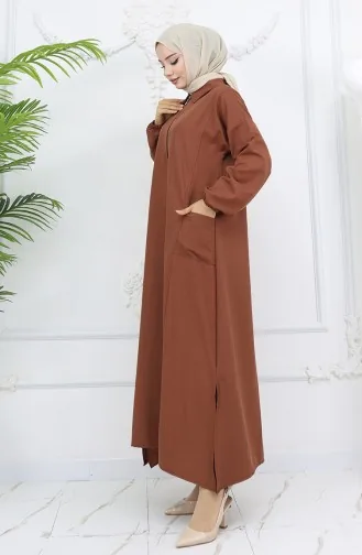 Double Kumaş Uzun Tunik Pantolon İkili Takım 0034-01 Kahverengi