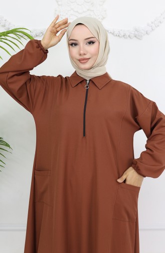 Double Kumaş Uzun Tunik Pantolon İkili Takım 0034-01 Kahverengi