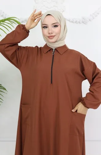 Double Kumaş Uzun Tunik Pantolon İkili Takım 0034-01 Kahverengi